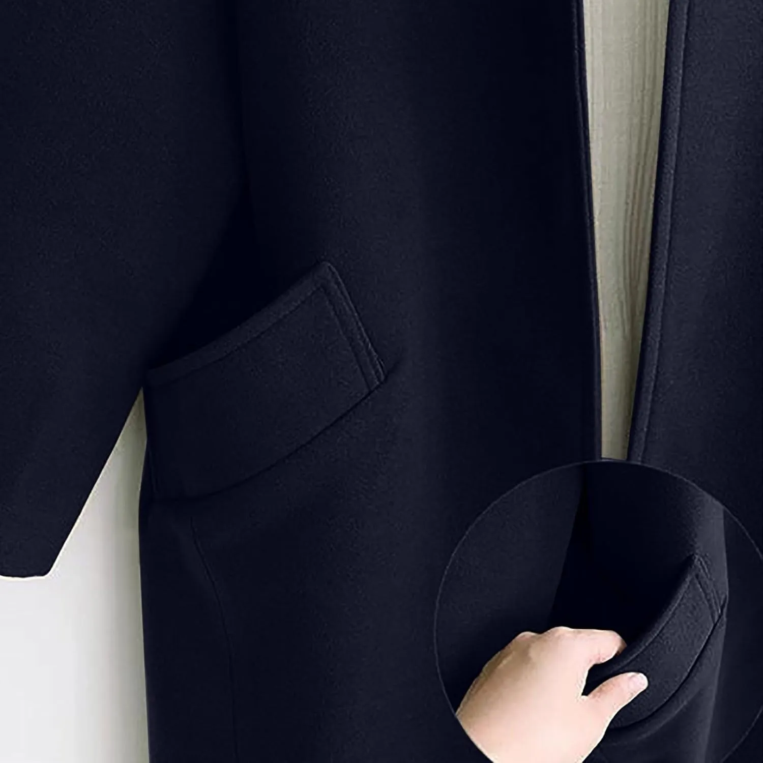 Winter Wool Coats for Women Casual Notch Lapel Single-Breasted Trench Coat Fall Winter Warm Peacoat With Pockets