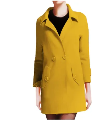 Winter Wool Coats for Women Elegant Notch Lapel Windproof Trench Coat Double-Breasted Mid-Long Pea Coats Outwear