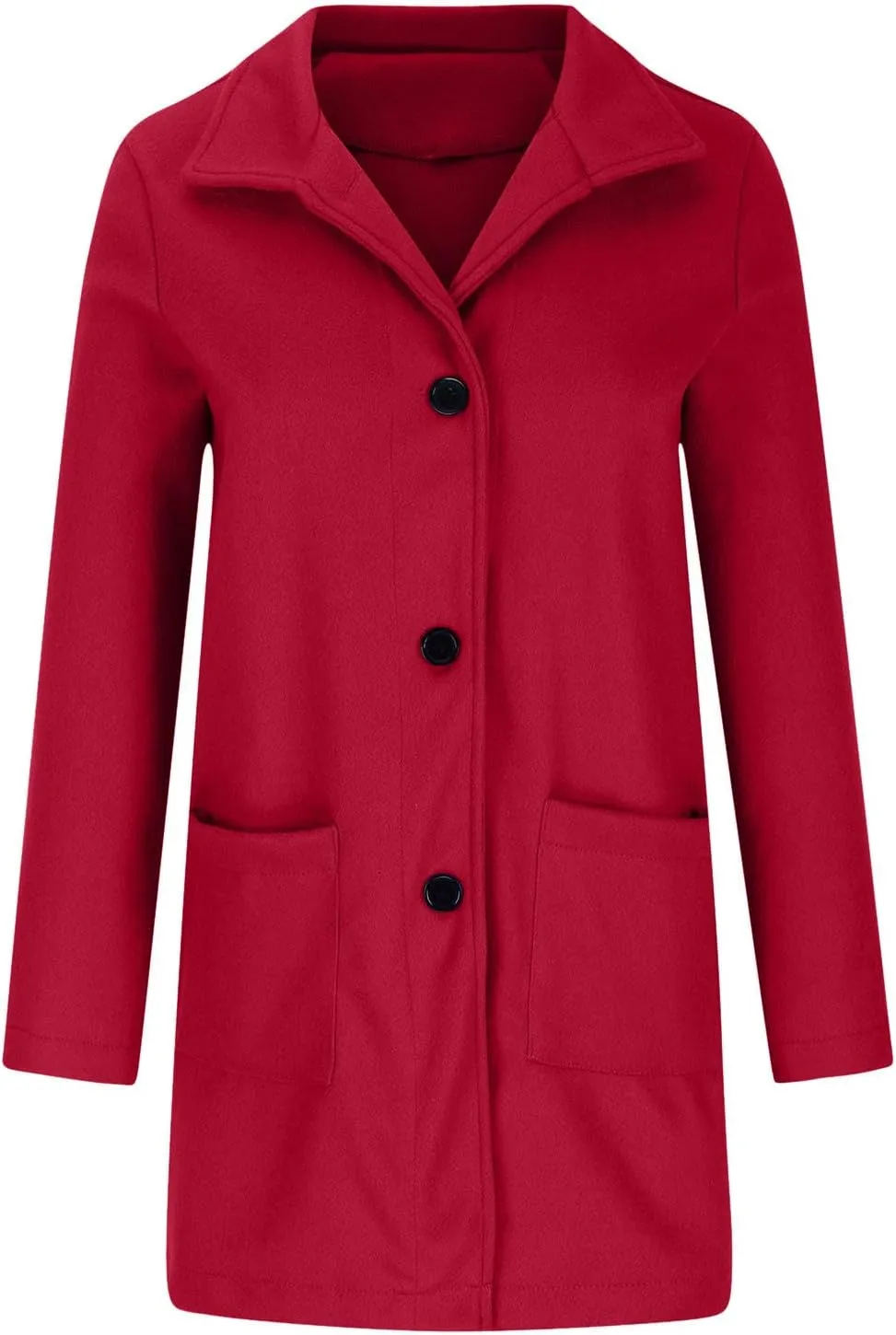 Winter Wool Pea Coat for Women Single Breasted Stand Collar Trench Coat Mid Length Loose Casual Overcoat