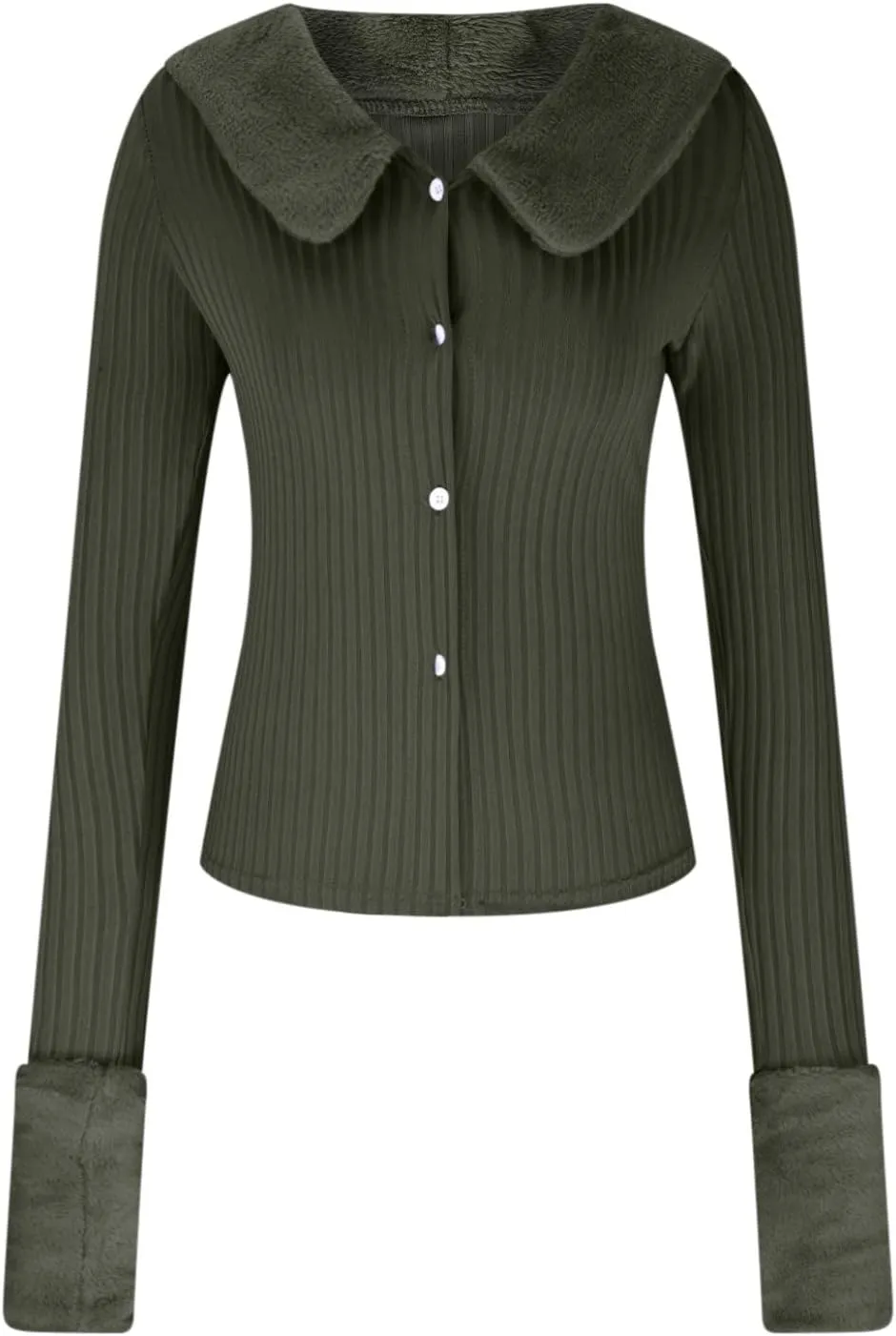 Wkishenl Women Knit Sweater Cardigan Solid Color Button Down Open Front Coat Fall Fashion Outwear with Fur Collar Cuffs Tops