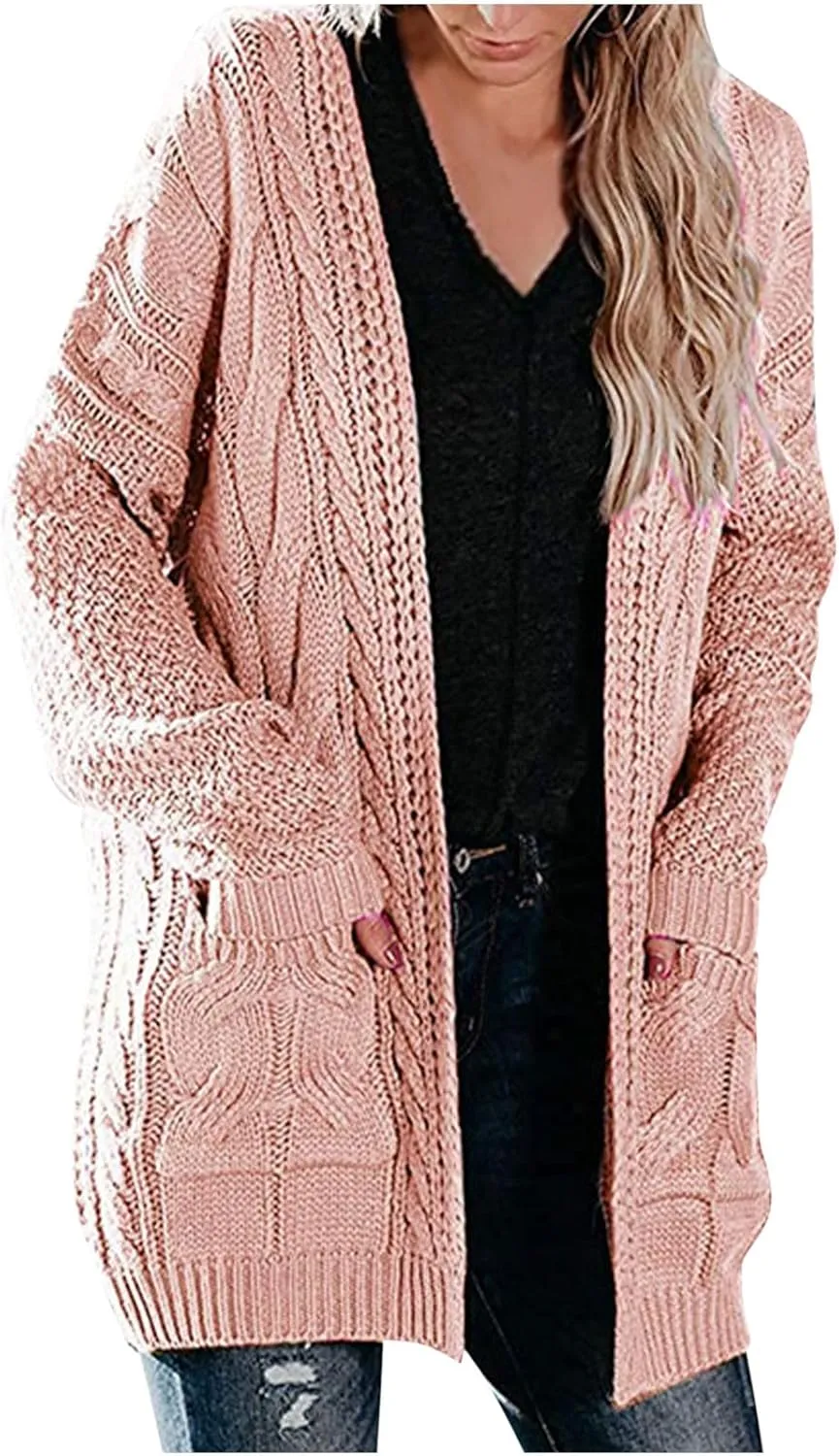 Women Cardigan Open Front Chunky Knit Casual Solid Classy Sweater Jacket Winter Coats with Pockets Fall Outwear Coats