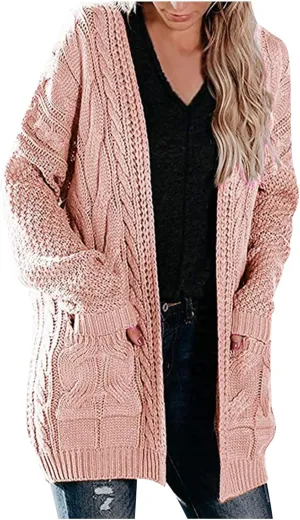 Women Cardigan Open Front Chunky Knit Casual Solid Classy Sweater Jacket Winter Coats with Pockets Fall Outwear Coats