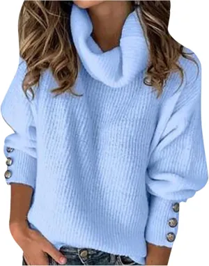Women Casual Long Sleeve Fall Sweaters Knitted Plus Size Solid Turtleneck Fashion Oversized Pullover Tops