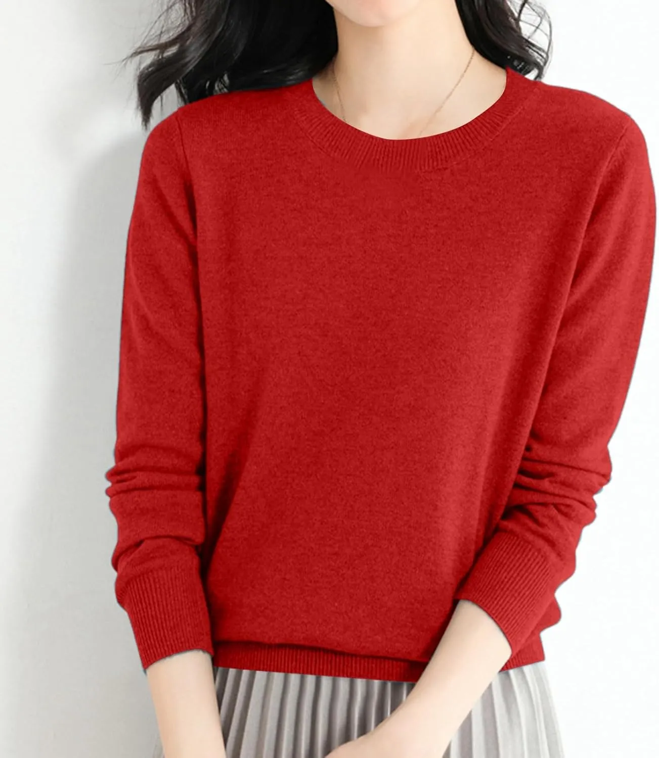 Women Cropped Pullover Sweatshirt Solid Crewneck Long Sleeve Knitted Pullover Sweater Casual Loose Fit Outfits