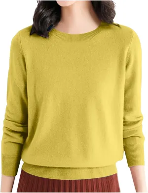 Women Cropped Pullover Sweatshirt Solid Crewneck Long Sleeve Knitted Pullover Sweater Casual Loose Fit Outfits