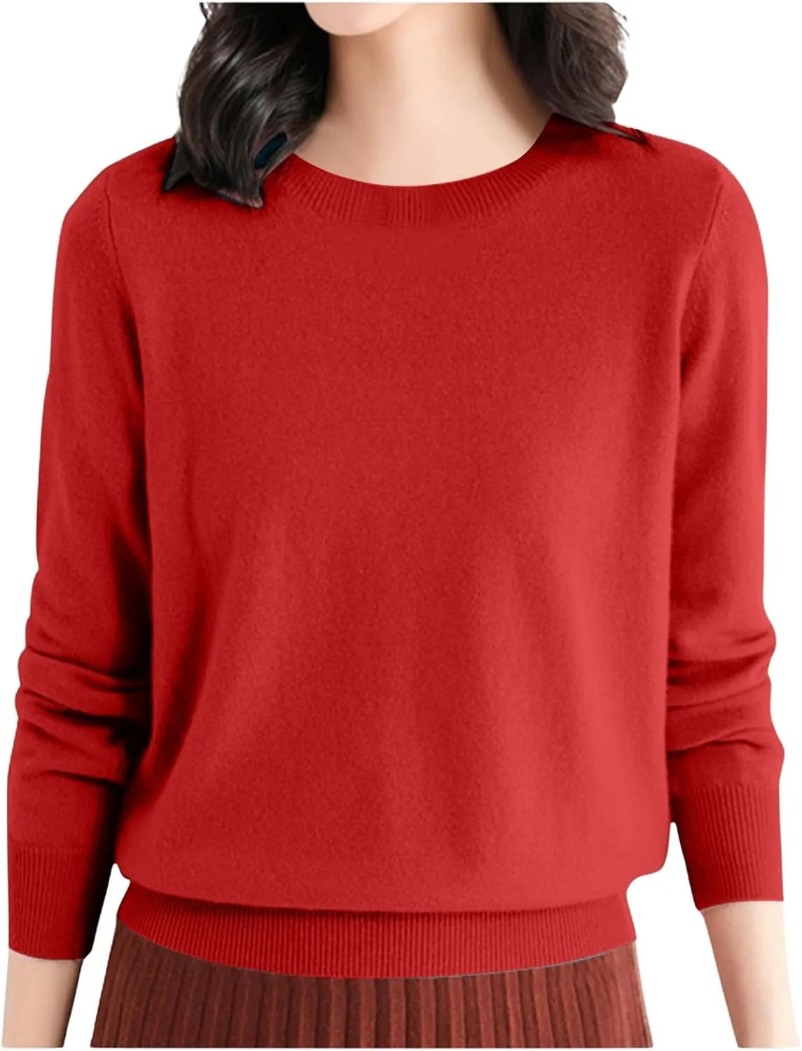Women Cropped Pullover Sweatshirt Solid Crewneck Long Sleeve Knitted Pullover Sweater Casual Loose Fit Outfits