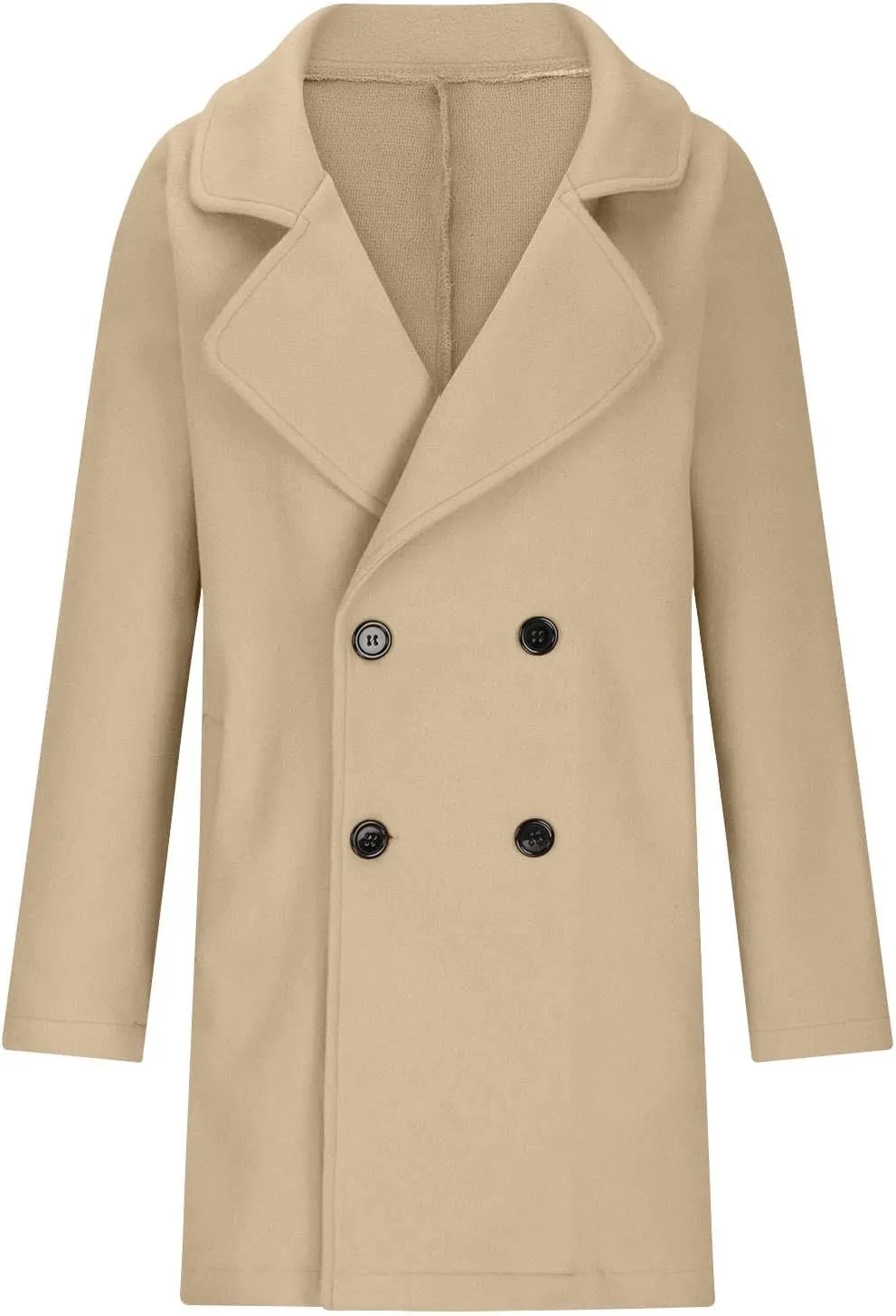 Women Elegant Notched Collar Double Breasted Wool Blend Over Coat Long Sleeve Warm Winter Mid Long Jacket 2024