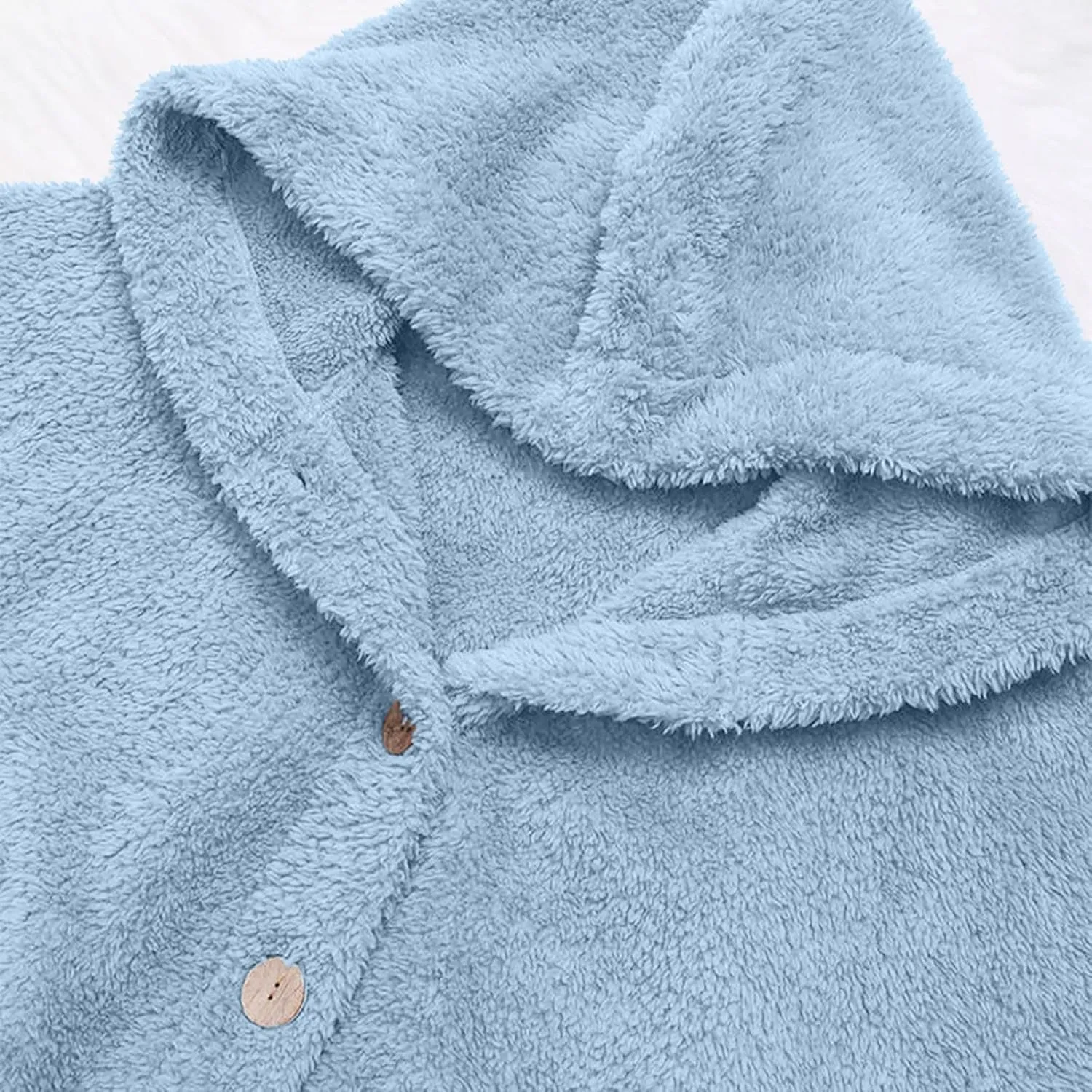Women Hooded Fuzzy Jacket Oversized Fleece Sherpa Jacket Thicken Warm Jacket Botton Overcoat with Fur Hood S-5XL