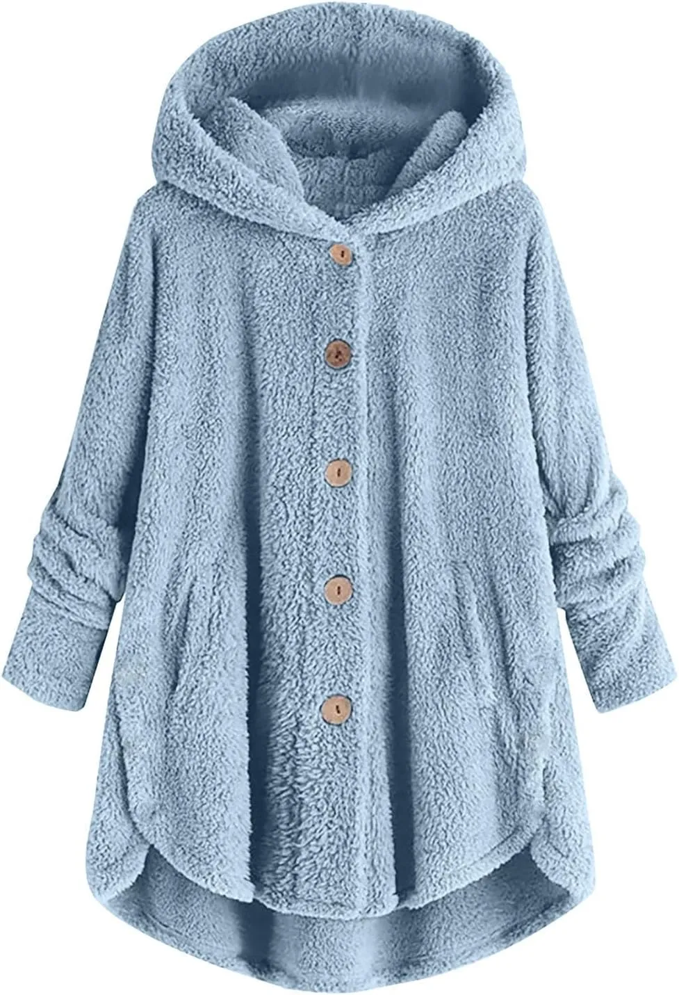 Women Hooded Fuzzy Jacket Oversized Fleece Sherpa Jacket Thicken Warm Jacket Botton Overcoat with Fur Hood S-5XL