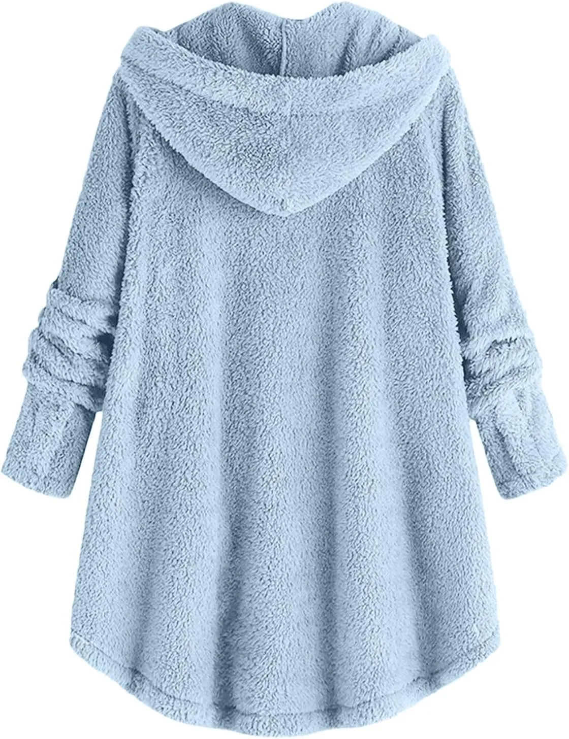 Women Hooded Fuzzy Jacket Oversized Fleece Sherpa Jacket Thicken Warm Jacket Botton Overcoat with Fur Hood S-5XL