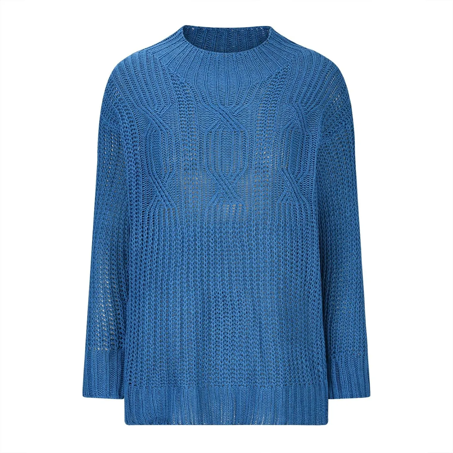 Women Long Sleeve Cable Knit Sweater Crewneck Loose Casual Pullovers Warm Lightweight Sweaters