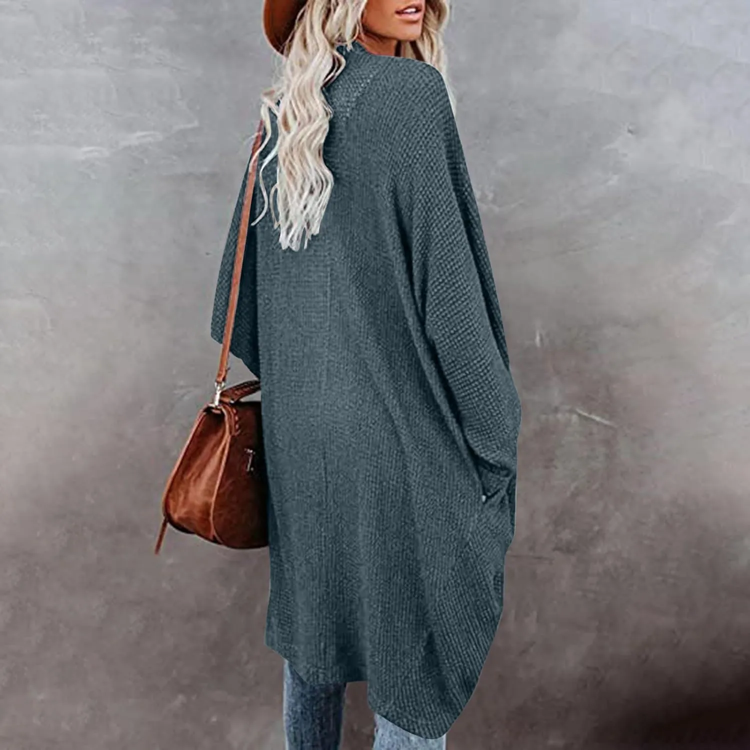 Women Long Sleeve Cardigan 2023 Open Front Solid Color Chunky Knit Sweaters Oversized Slouchy Dropped Outerwear Coat