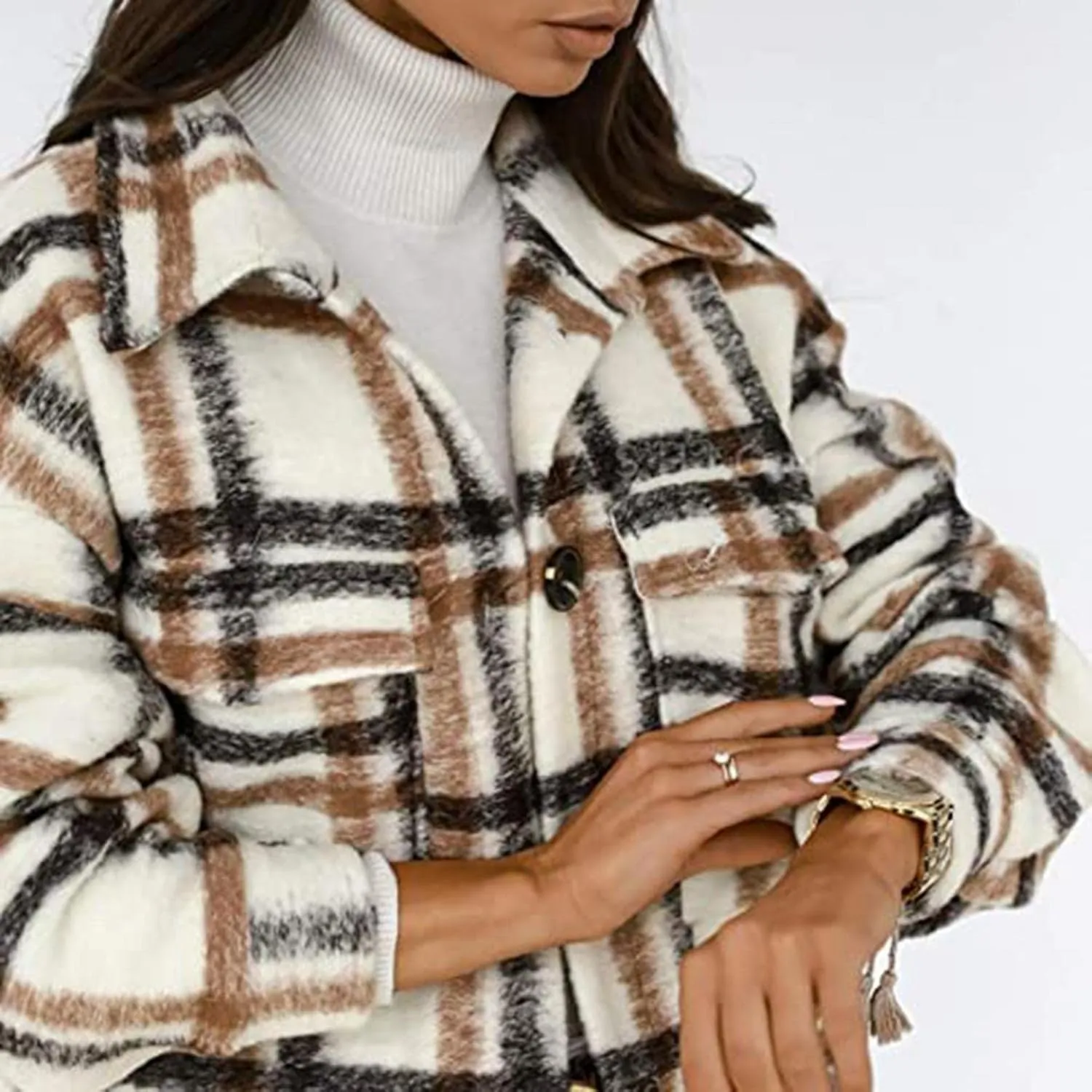 Women Long Sleeve Plaid Print Button Open Front Long Coat Cardigan Outerwear Leopard Kimono