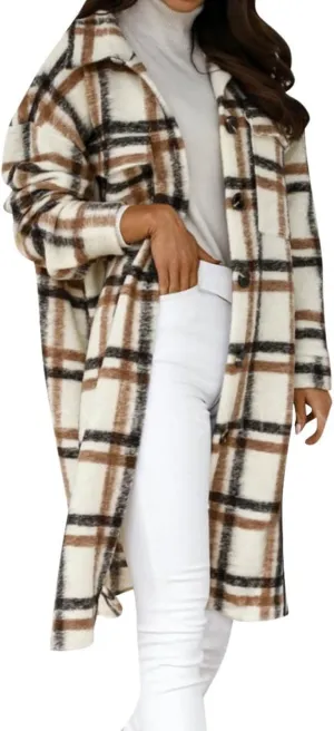 Women Long Sleeve Plaid Print Button Open Front Long Coat Cardigan Outerwear Leopard Kimono