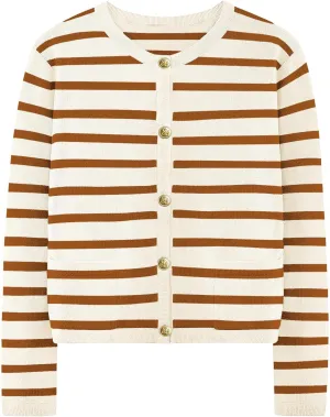 Women Striped Cardigan Sweaters Casual Long Sleeve Button Down Cropped Jackets Coat Fall Knit Sweater