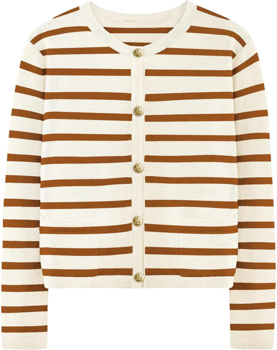 Women Striped Cardigan Sweaters Casual Long Sleeve Button Down Cropped Jackets Coat Fall Knit Sweater