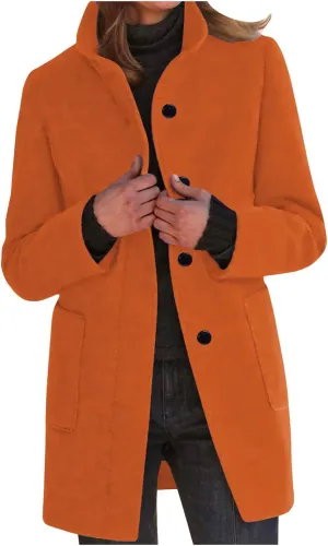 Women Trench Coat Casual Single Breasted Midi Peacoat Trench Coats Fall Winter Wool Coats with Pockets