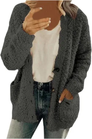 Womens 2023 Cardigan Sweaters Fall Open Front Button Down Long Sleeve with Pockets Casual Chunky Warm Outerwear Coat