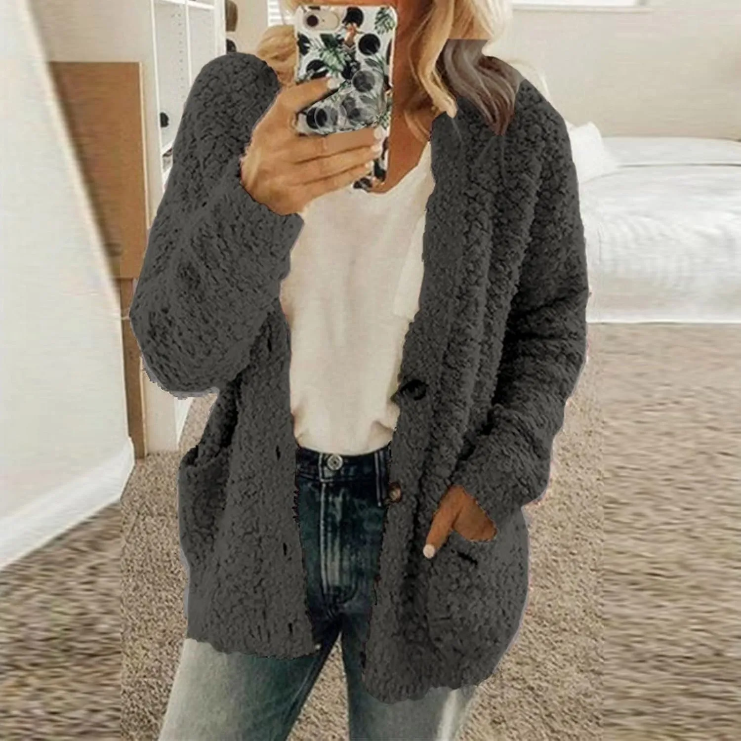 Womens 2023 Cardigan Sweaters Fall Open Front Button Down Long Sleeve with Pockets Casual Chunky Warm Outerwear Coat