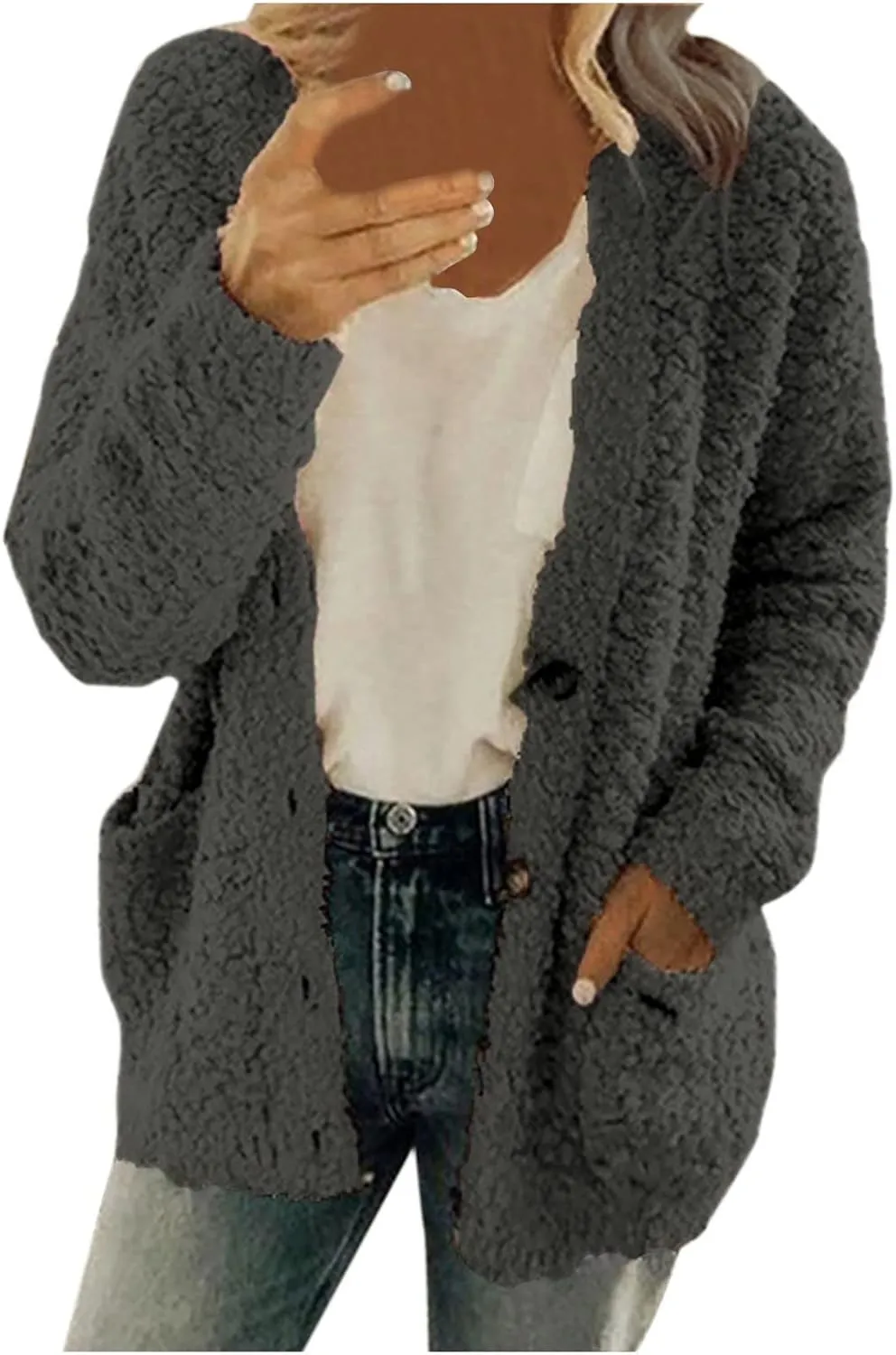 Womens 2023 Cardigan Sweaters Fall Open Front Button Down Long Sleeve with Pockets Casual Chunky Warm Outerwear Coat
