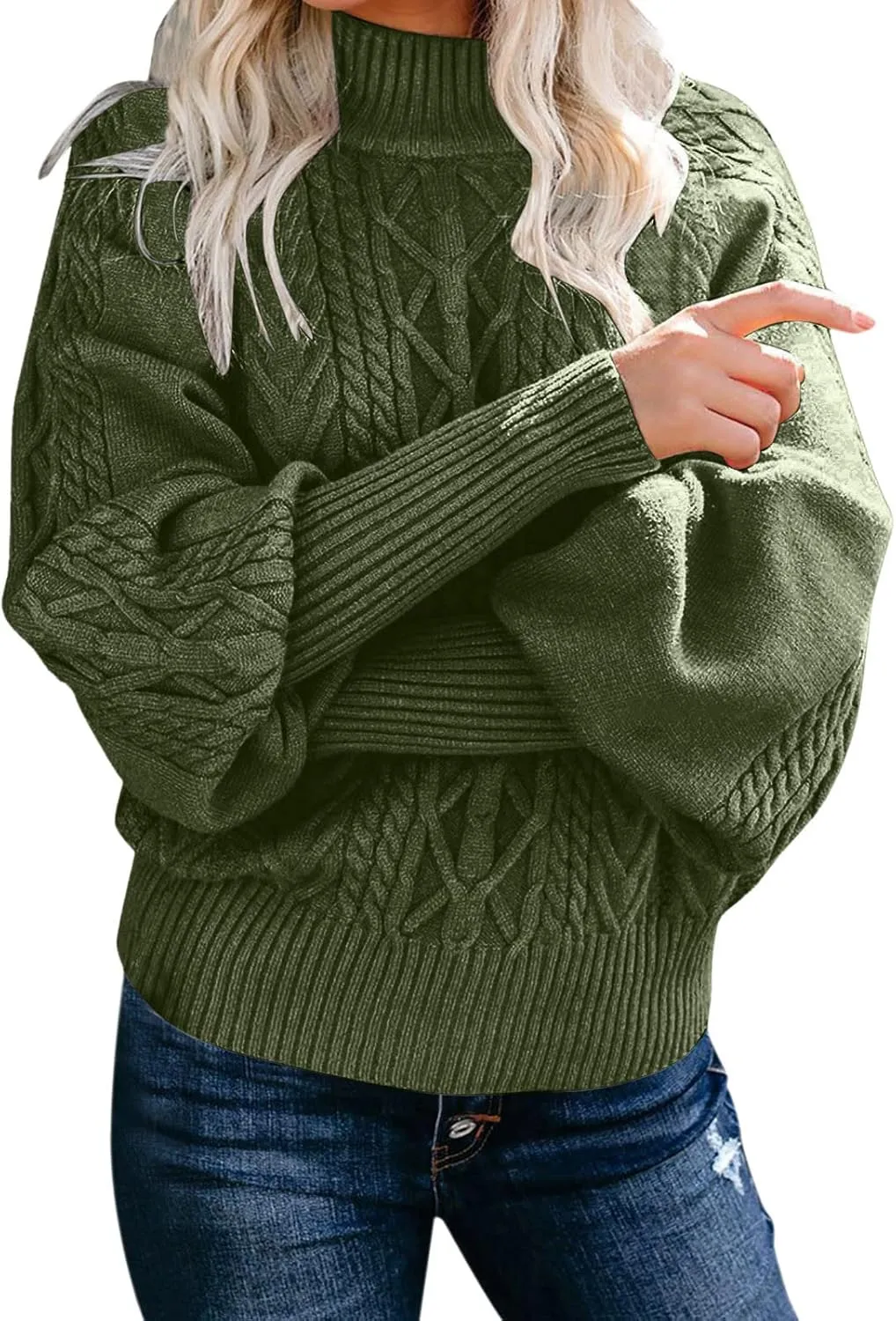 Women's 2024 Fall Long Sleeve Sweaters Cable Knitted Turtleneck Oversized Pullover Tops Fall Winter Comfort Sweaters
