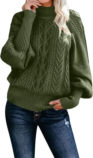 Women's 2024 Fall Long Sleeve Sweaters Cable Knitted Turtleneck Oversized Pullover Tops Fall Winter Comfort Sweaters