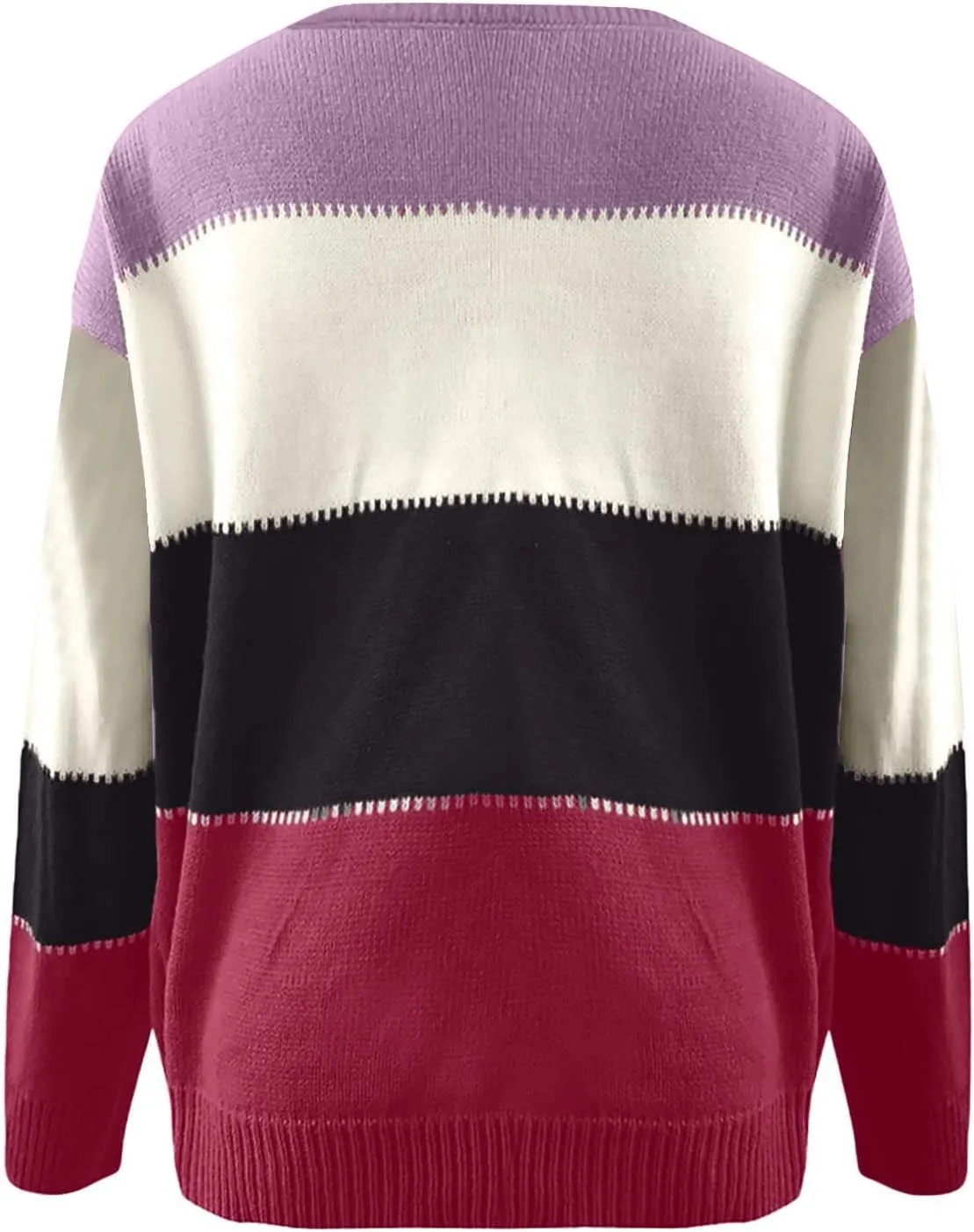 Women's 2024 Fall Winter Long Sleeve Knit Sweater Turtleneck Striped Loose Fit Pullover Tops with Metal Buttons