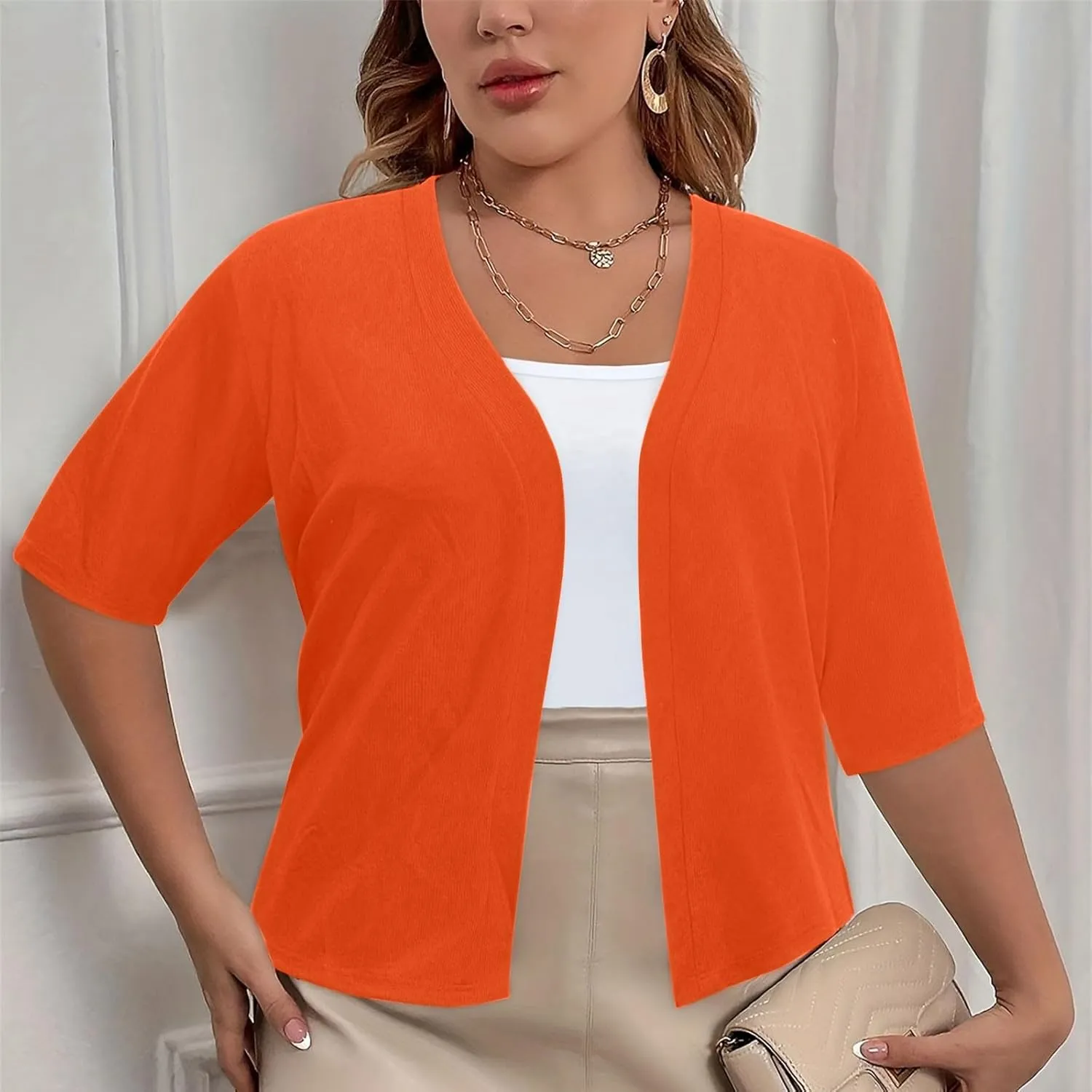 Women's 2024 Lightweight Short Sleeve V Neck Cardigans Sweaters Cropped Open Front Knit Crochet Bolero Shrugs Tops