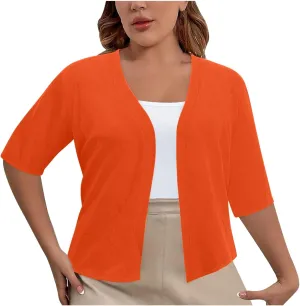 Women's 2024 Lightweight Short Sleeve V Neck Cardigans Sweaters Cropped Open Front Knit Crochet Bolero Shrugs Tops