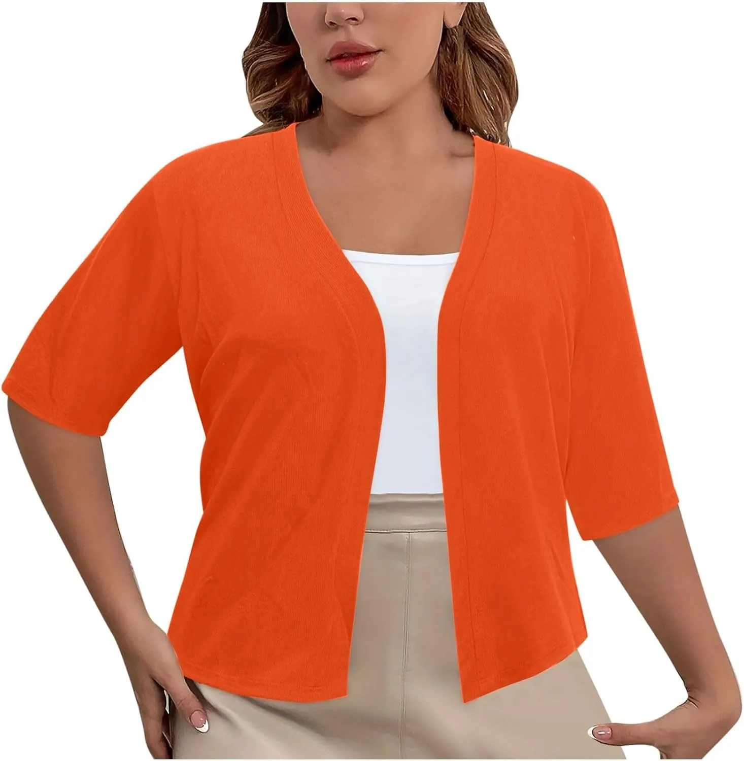 Women's 2024 Lightweight Short Sleeve V Neck Cardigans Sweaters Cropped Open Front Knit Crochet Bolero Shrugs Tops