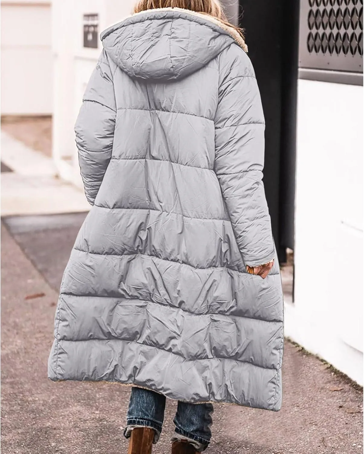 Women's 2024 Winter Down Jacket Fleece Lined Hooded Zip Up Oversized Long Puffer Jackets Thick Warm Quilted Down Coat