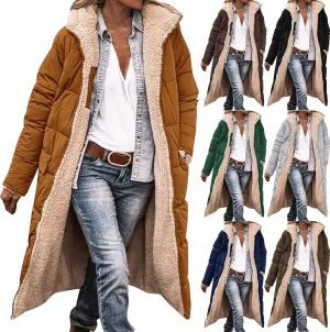 Women's 2024 Winter Down Jacket Fleece Lined Hooded Zip Up Oversized Long Puffer Jackets Thick Warm Quilted Down Coat