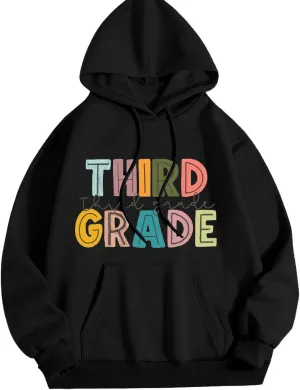 Womens Autumn Hoodies Loose Letter Print Drawstring Hooded Long Sleeve Pullover Sweatshirts Oversized Streetwear Tops