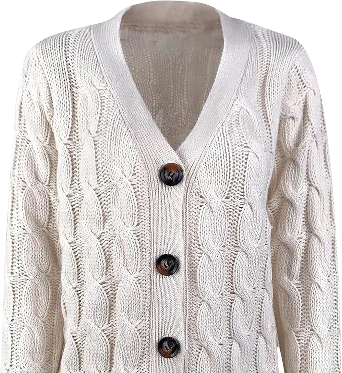 Womens Cable Knit Cardigans 2023 Long Sleeve Solid Color Open Front Button Down Sweaters Lightweight Casual Outerwear Coats