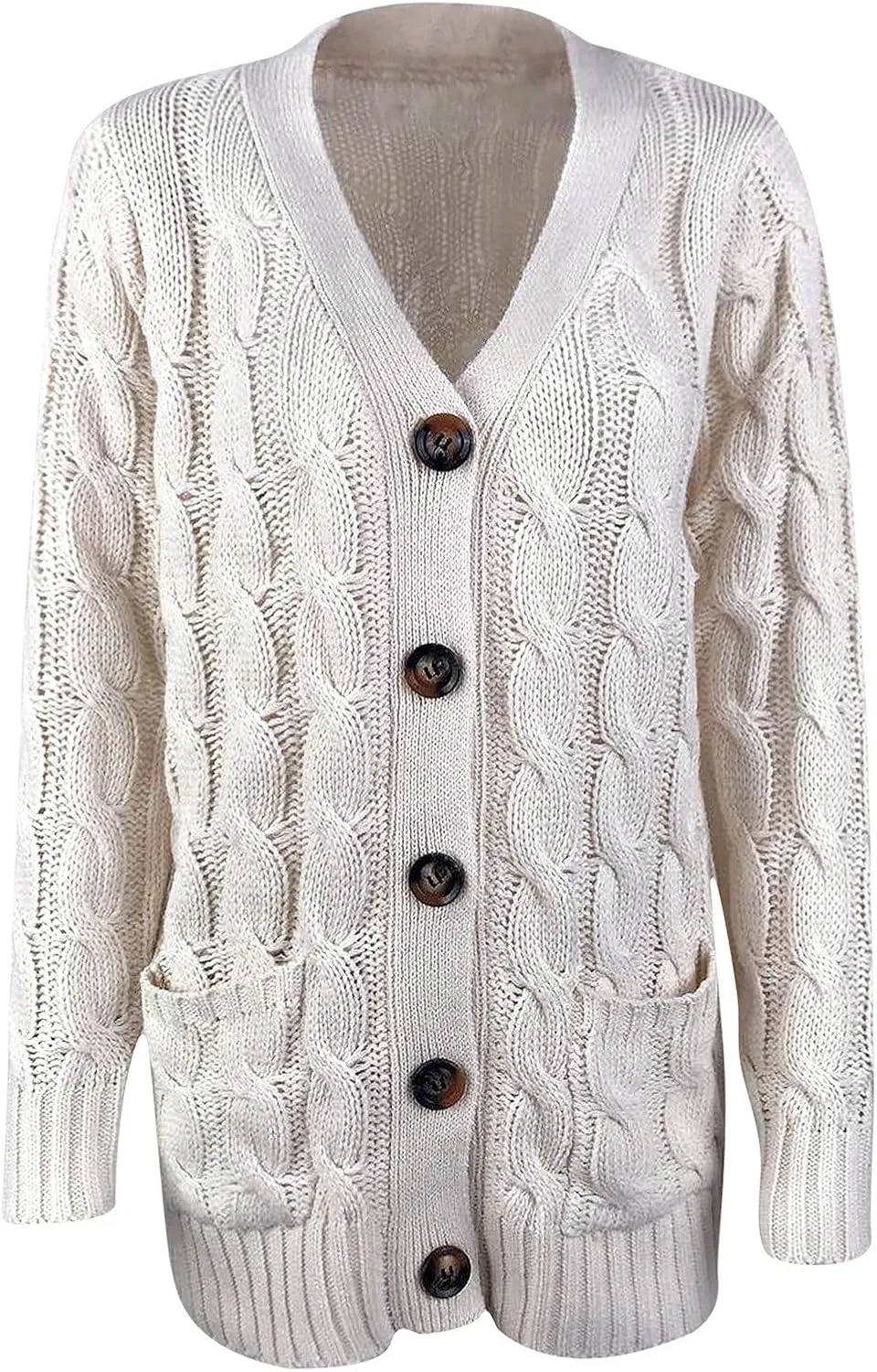 Womens Cable Knit Cardigans 2023 Long Sleeve Solid Color Open Front Button Down Sweaters Lightweight Casual Outerwear Coats