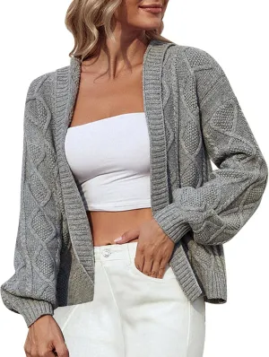 Womens Cable Knit Chunky Outwear Coats Long Sleeve Open Front Cardigans 2023 Fall Winter Open Front Cardigan Sweaters