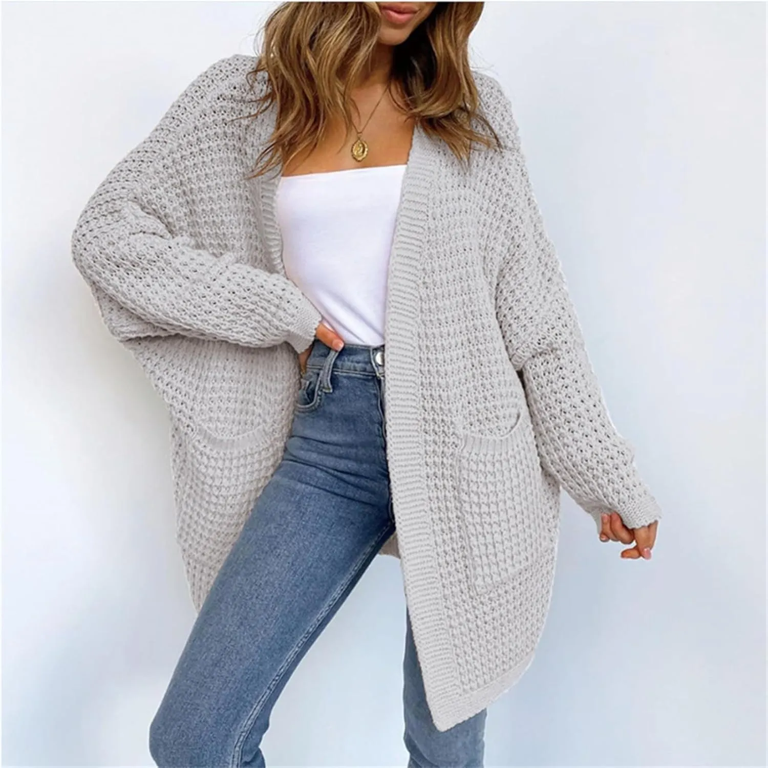 Women's Cable Knit Long Cardigan Sweaters Chunky Knit Long Sleeve Loose Oversized Cardigan for Women with Pockets