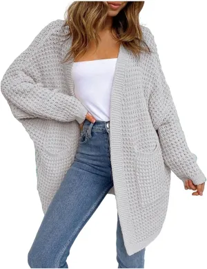 Women's Cable Knit Long Cardigan Sweaters Chunky Knit Long Sleeve Loose Oversized Cardigan for Women with Pockets