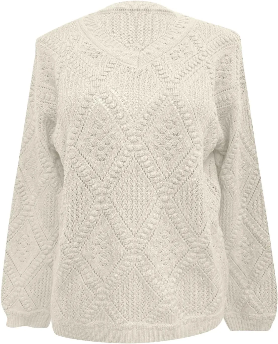 Women's Cable Knit Long Sleeve V Neck Turtleneck Sweaters Vintage Chunky Argyle Sweater Pullover Top for Fall Winter