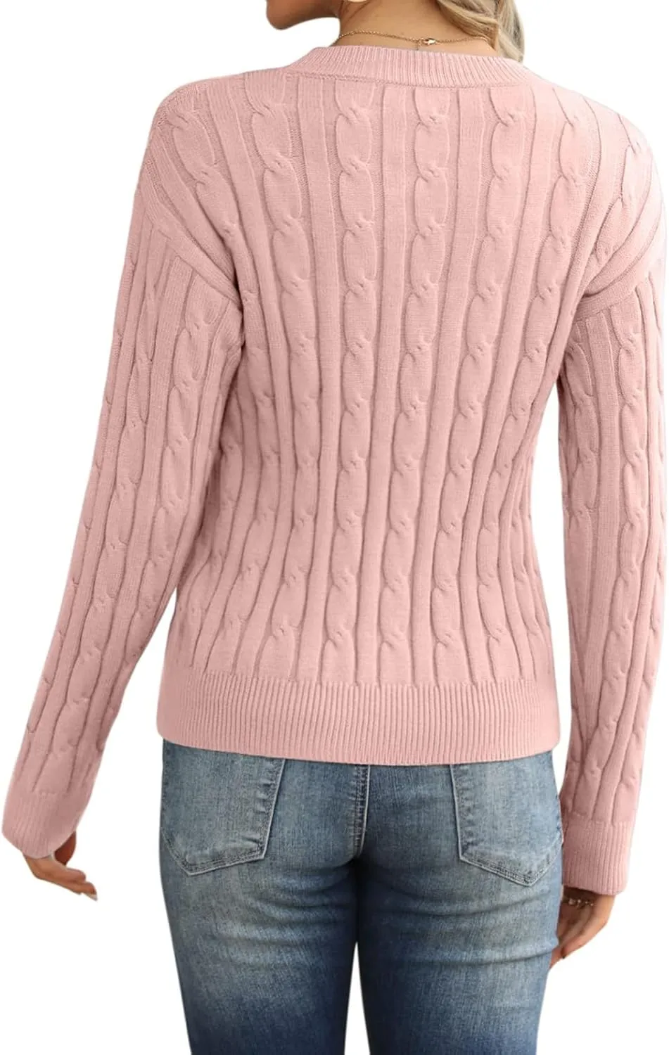 Womens Cable Knit Pullover Sweater Chunky Knit Crewneck Jumper Casual Slim Fit Fall Winter Sweater Tops
