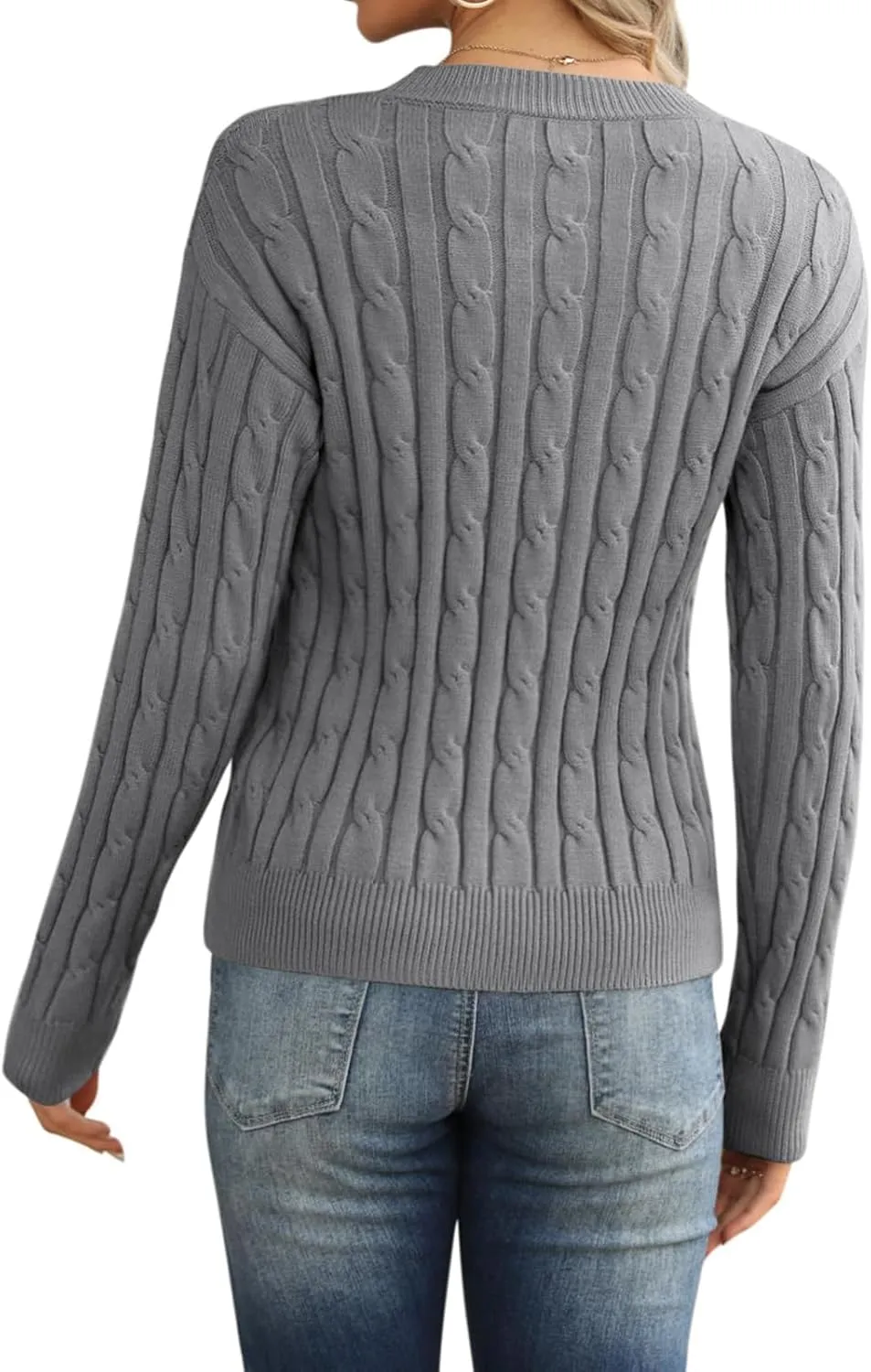Womens Cable Knit Pullover Sweater Chunky Knit Crewneck Jumper Casual Slim Fit Fall Winter Sweater Tops