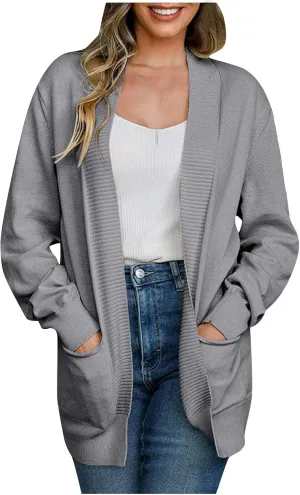 Women's Cardigan 2023 Long Sleeve Open Front Solid Color Outerwear Coats Lightweight Chunky Knit Draped Casual Sweaters