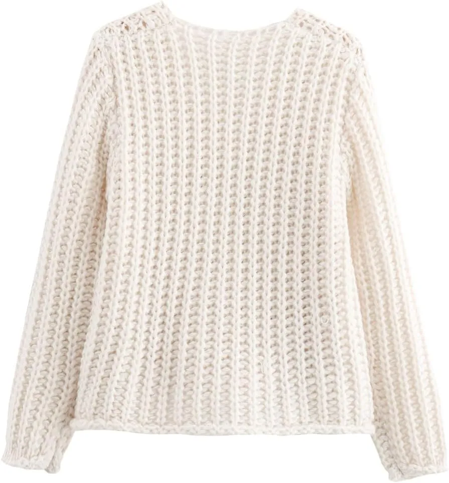 Womens Cardigan Sweaters Long Sleeve Button Down Cropped Jacket Open Front Knit Sweater Outwear