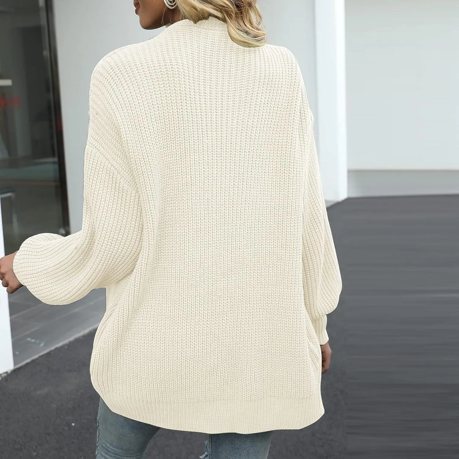Womens Cardigan Sweaters Loose Fit Chunky Open Front Cardigan Oversized Cable Knit Sweaters with Pockets