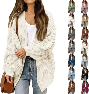 Womens Cardigan Sweaters Loose Fit Chunky Open Front Cardigan Oversized Cable Knit Sweaters with Pockets