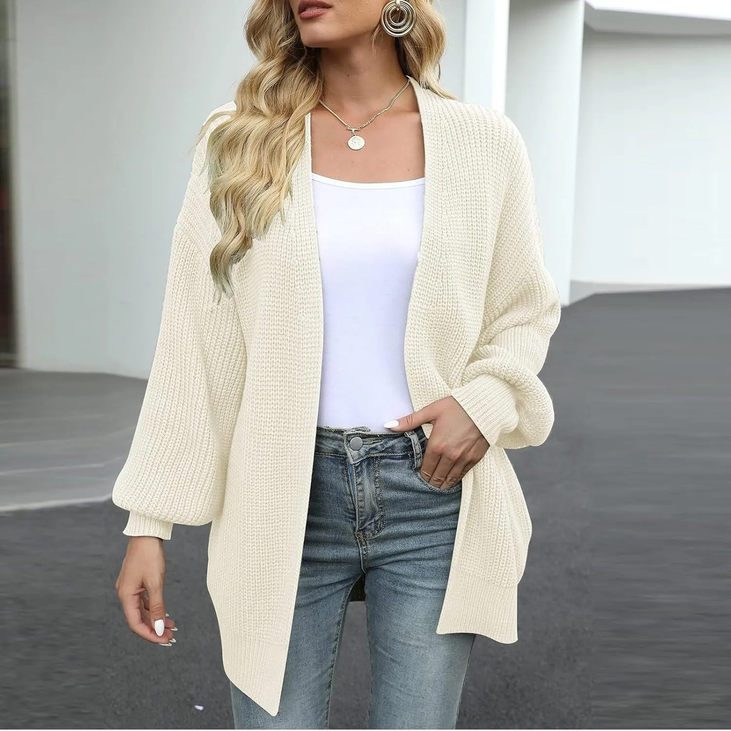 Womens Cardigan Sweaters Loose Fit Chunky Open Front Cardigan Oversized Cable Knit Sweaters with Pockets