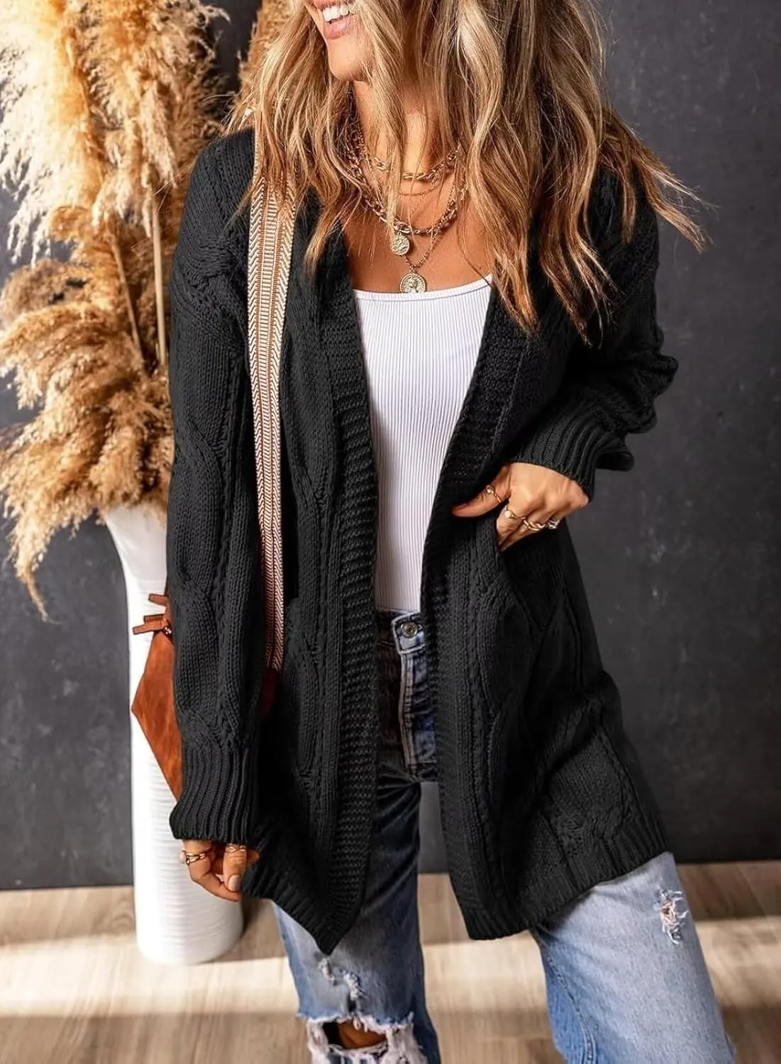 Women's Cardigan Sweaters Open Front Knitted Long Cardigans 2024 Fall Fashion Oversized Casual Sweater with Pockets