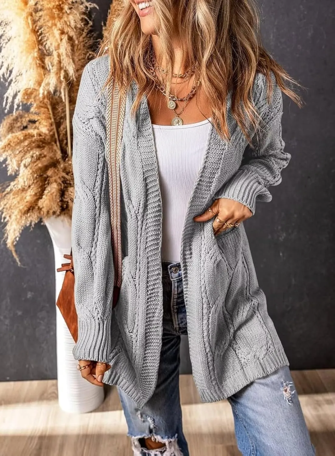 Women's Cardigan Sweaters Open Front Knitted Long Cardigans 2024 Fall Fashion Oversized Casual Sweater with Pockets