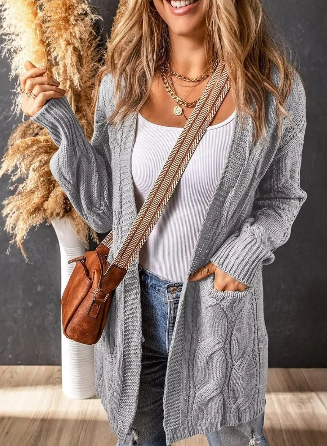 Women's Cardigan Sweaters Open Front Knitted Long Cardigans 2024 Fall Fashion Oversized Casual Sweater with Pockets