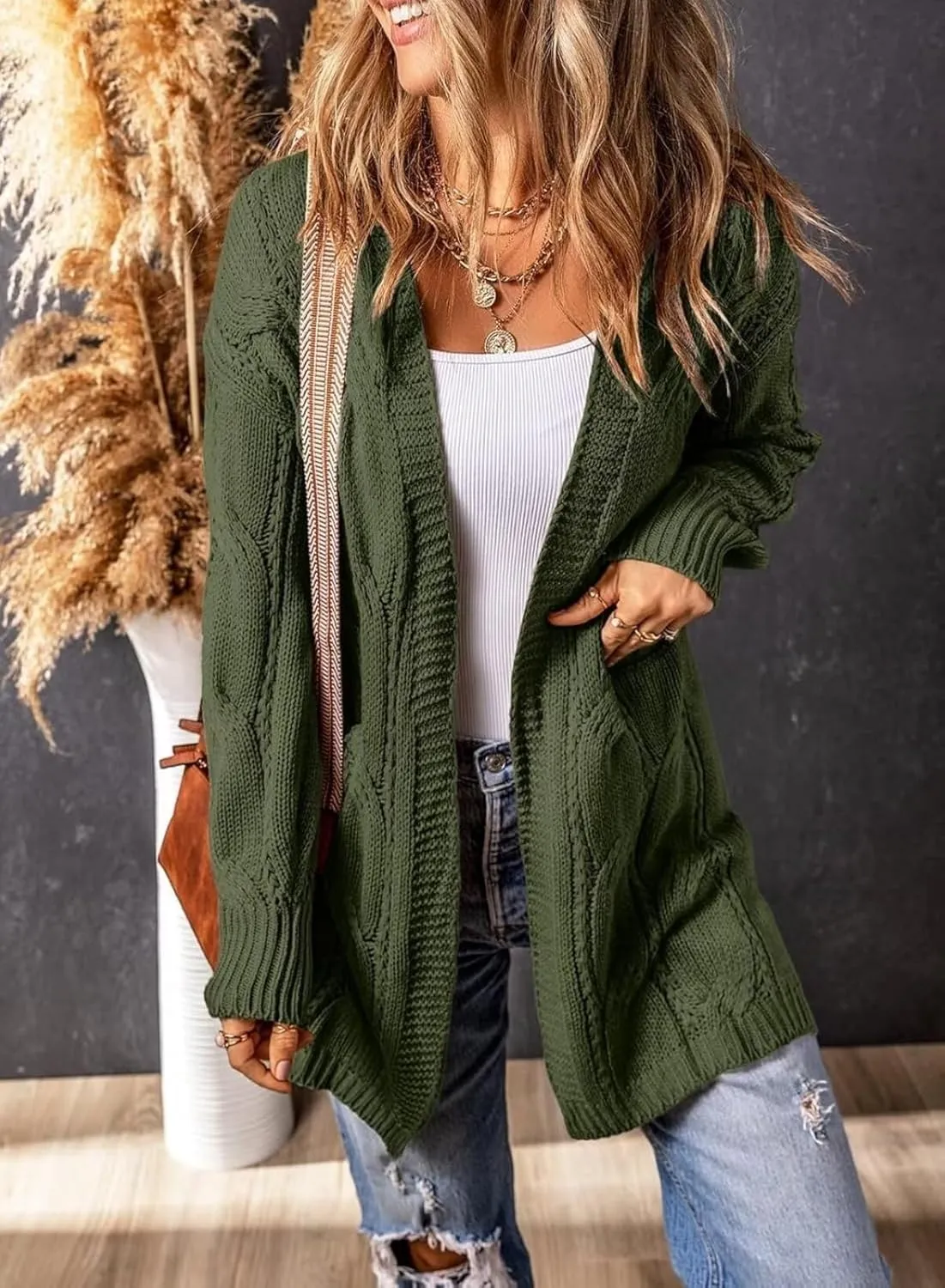 Women's Cardigan Sweaters Open Front Knitted Long Cardigans 2024 Fall Fashion Oversized Casual Sweater with Pockets